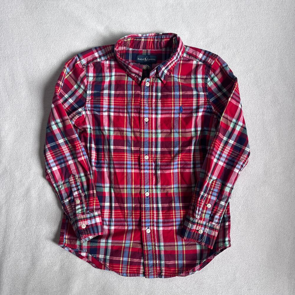 Ralph Lauren Button Down Shirt Size Boy's 7 Red Festive Holiday